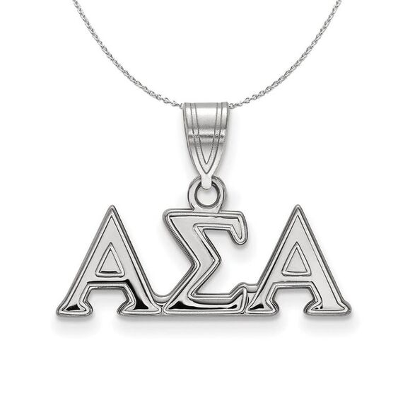 Sterling Silver Alpha Sigma Alpha Medium Greek Necklace - 24 Inch - Picture 1 of 8